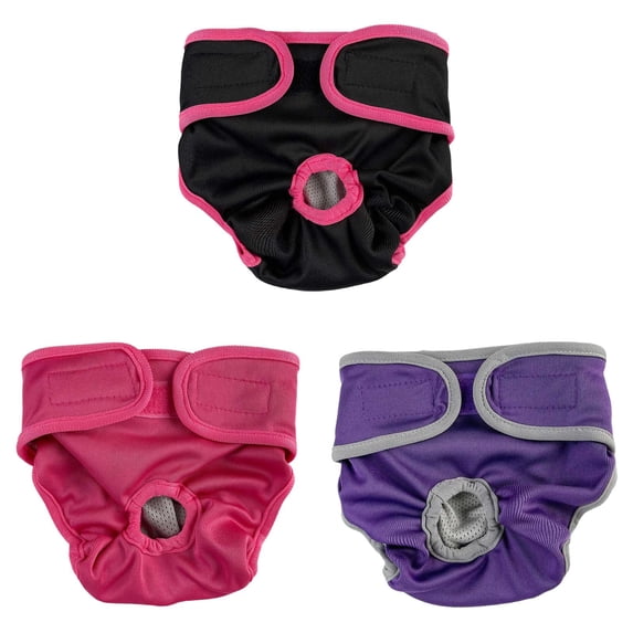 3Pack Washable Female Dog Diapers, Reusable Leak Proof Pet Nappies for Heat & Incontinence, Adjustable Waterproof Diapers for Large Dogs, Black + Red + Purple, L