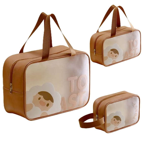 3Pack Waterproof Toiletries Bag Portable Cosmetic Bag Portable Zipper Storage Bag for Vacation Travel in Line with Airport Airline Requirements Brown