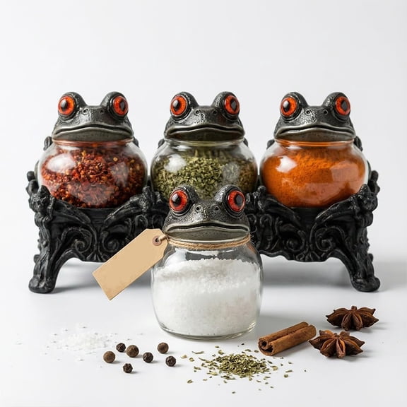 3Pack Witch Frog Apothecary Spice Jars Set, Storage Jars With Frog Lids & Gothic Style Bases, Unique Gothic Kitchen Food Storage Containers, Perfect For Spices, Salt, Spice Jar Fun Salt And Pe