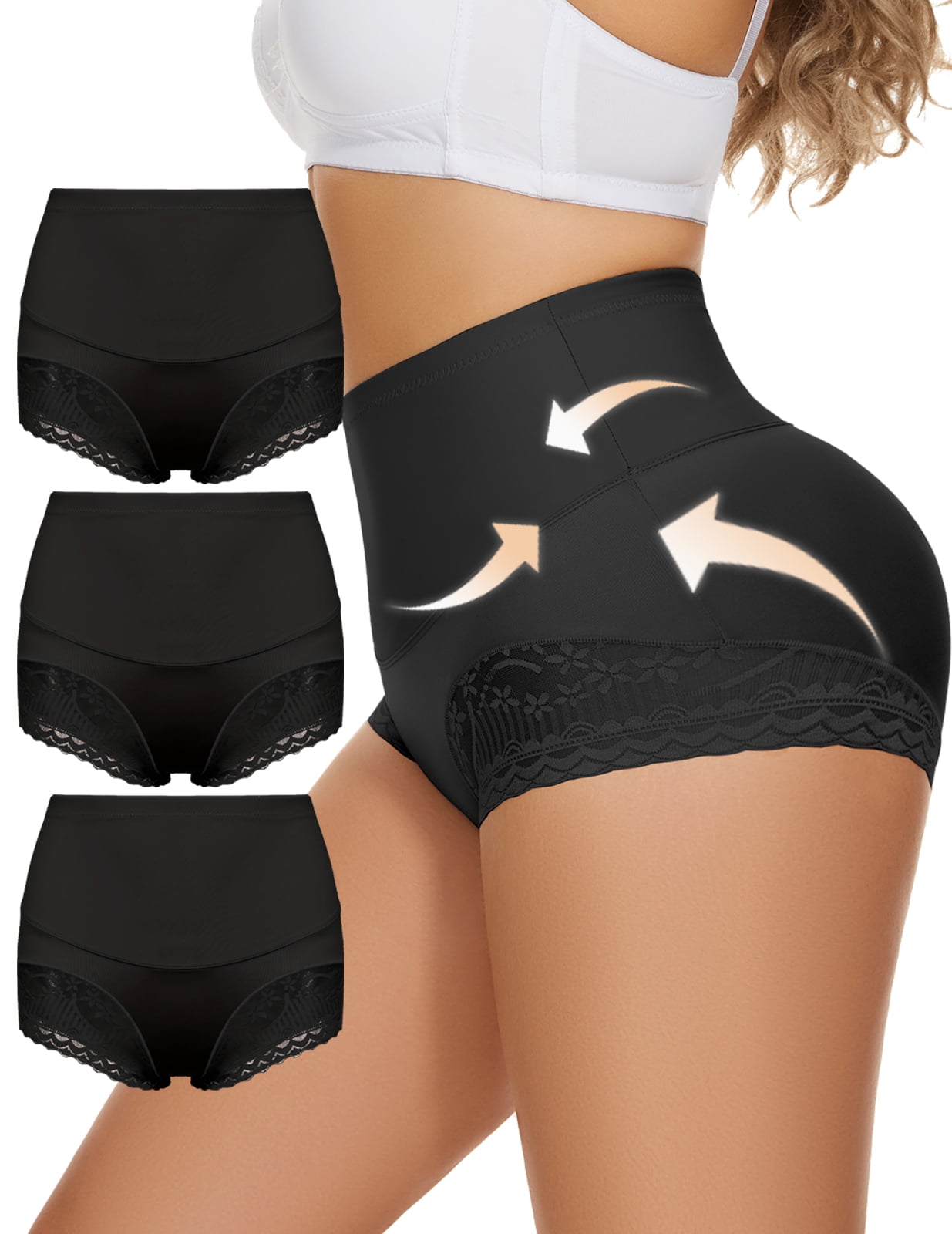 3Pack Women's Plus Size High Waist Full Coverage Soft Breathable Underwear for Women Black 2XL