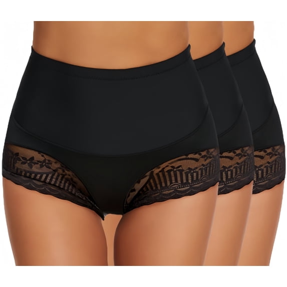 3Pack Plus Size Women's Sexy Black Lace Shaping Panties | Plus Size High Waist Underwear M