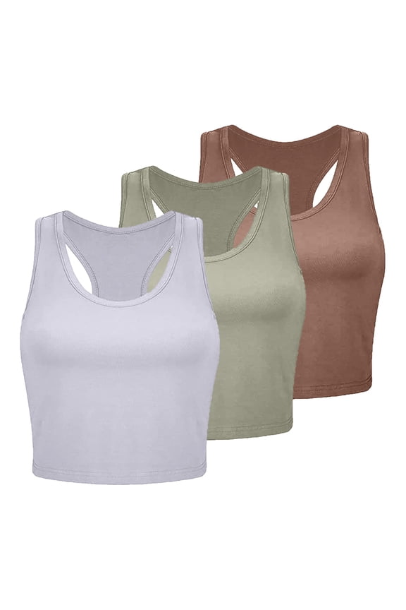 3Pack Women's Ribbed Seamless Yoga Tops 3 Pack Crop Tank Set for Workout and Exercise