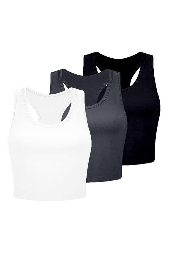 3Pack Women's Ribbed Seamless Yoga Tops 3 Pack Crop Tank Set for Workout and Exercise