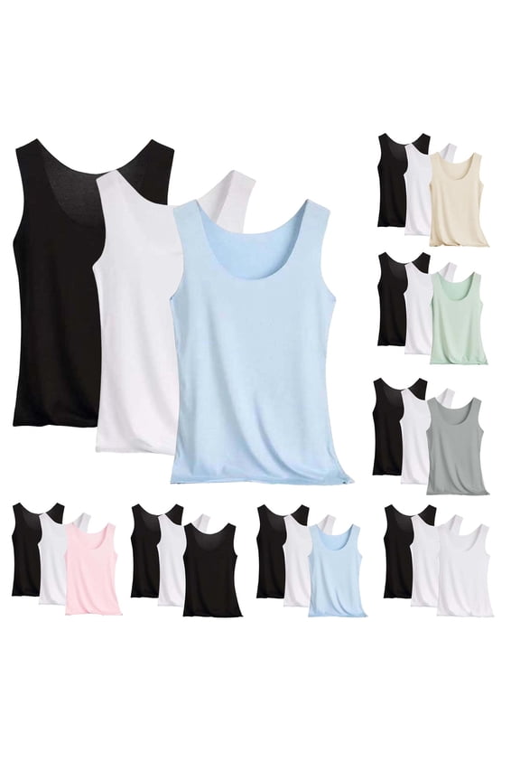 3Pack Women's Sleeveless Undershirt Stretch Crewneck Tank Tops Layering Tops Pajama Tops