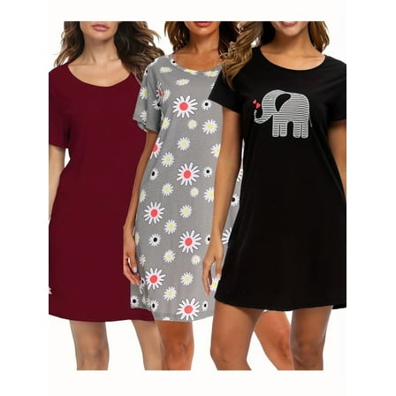 PJSOFAWEAR 3Pack Womens Nightgowns Cotton Short Sleeve Night Shirt Soft Sleepshirt Sleepwear Size 2XL