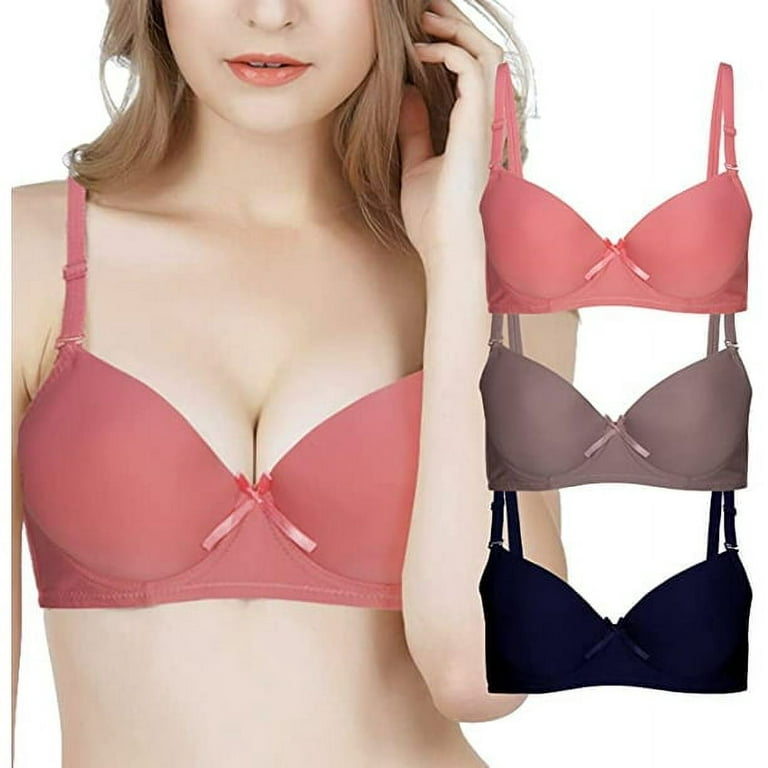3Pack bras for women Underwire Push Up Bra Pack School Girl Lingerie Padded  Contour Everyday Bras A-40C 