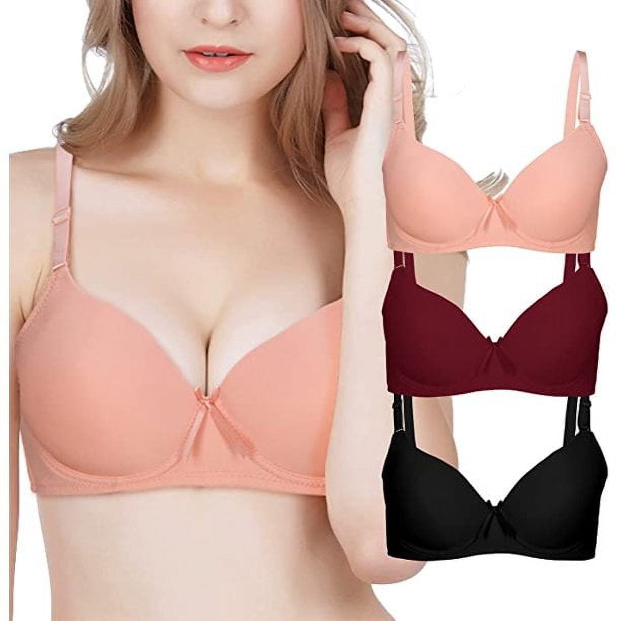 32B Bras for Women 3 Pack Underwire Full Coverage Bra, Convertible Plunge  Brassiere, Solid Color Ribbed Knot Bra B 32B 