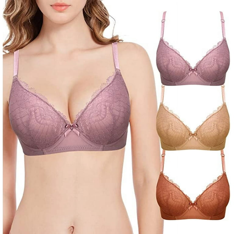 3Pack bras for women, Women's Underwire Full Coverage Lace Bras for Women,  Push up bras Comfortable bras for women padded Everyday Bras for women  A-32B 