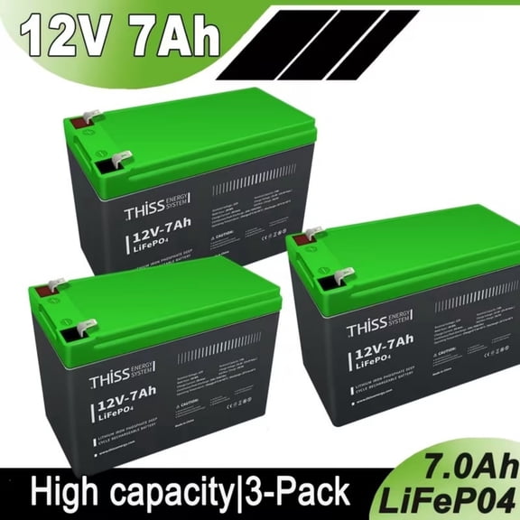 3Packs 12V 7Ah Lithium Iron LiFePO4 Battery Built-in BMS, Rechargeable Lithium Iron Phosphate Battery, Maintenance Home and Solar Energy Storage, Backup Power,Camping