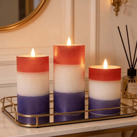 3Packs American Flag Strip LED Flameless Candles with Remote & Timer,for USA 250th Independence Day Anniversary Decoration