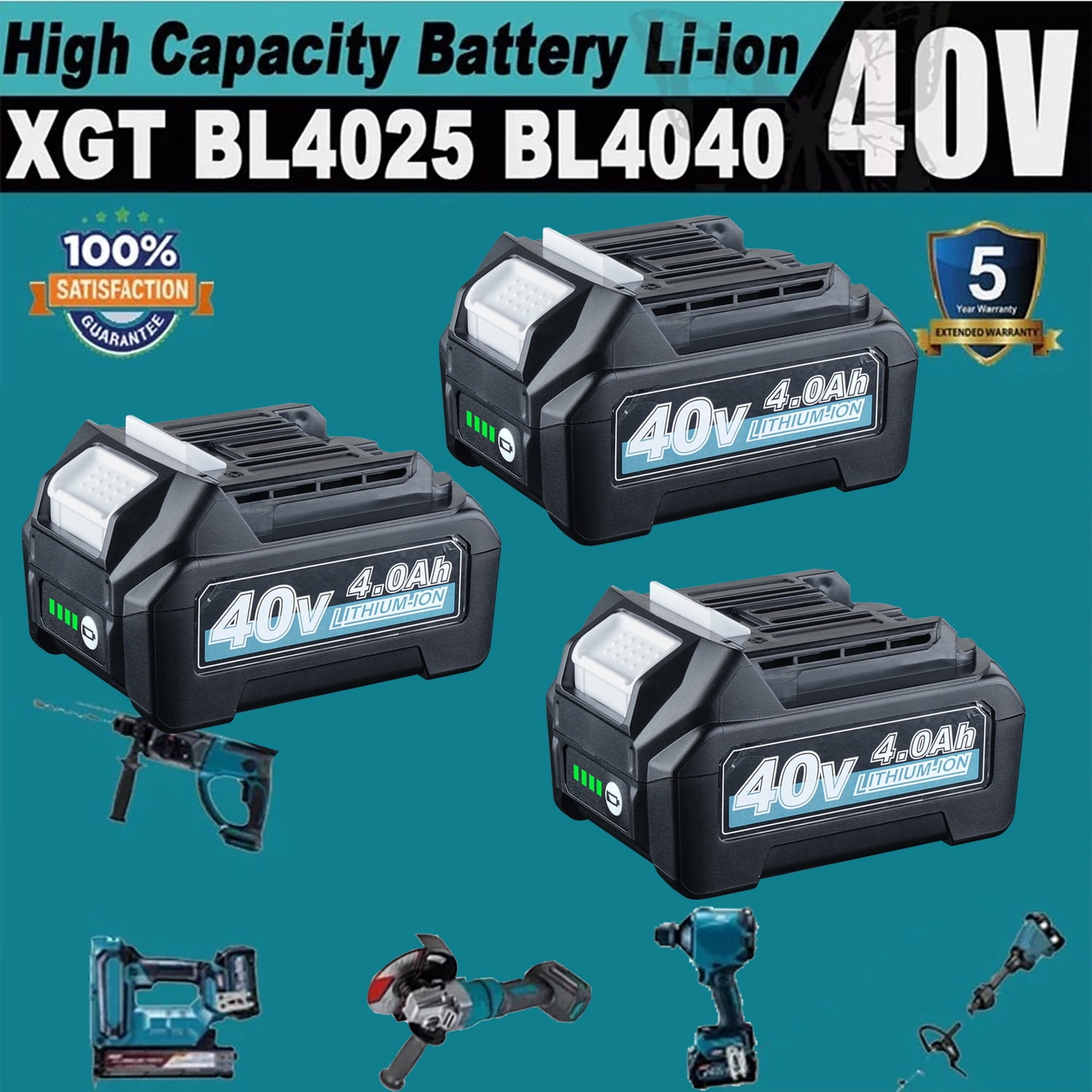 3Packs BL4050 BL4040 4.0Ah 40V XGT Battery MAK40V Replacement for 