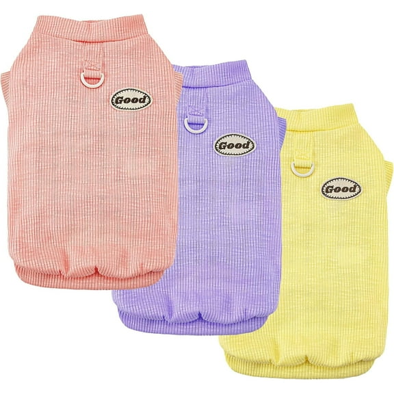 3Packs Dog Cotton T-Shirt Dog Summer Short Sleeves Puppy Shirts Breathable Pet Vest Clothes with D-Ring for Small Medium Large Dogs Cats Kittens (Yellow Purple Pink) XXL