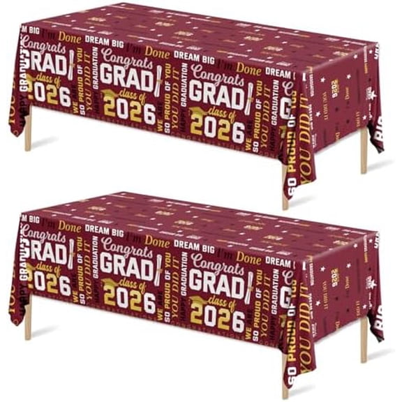 3Packs Graduation Tablecloth Class of 2026,Graduation Party Decorations Congrats Grad Tablecover for 2026 Graduation Party Supplies,Maroon Plastic High School University College Decorations