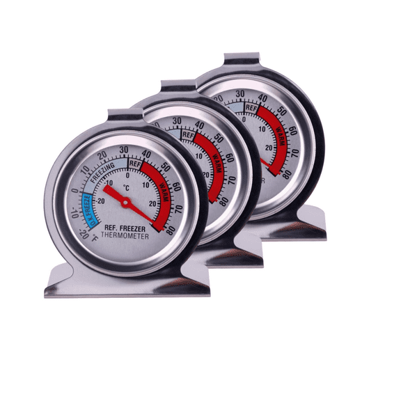 3Packs Refrigerator Thermometer Freezer Fridge Room Thermometer Large Dial Thermometer, Stainless Steel Monitoring Thermometer with Hook and Panel Base Hang or Stand for Home Kitchen, Restaurants