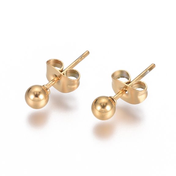 3Pair Ion Plating(IP) 304 Stainless Steel Stud Earrings Ball Stud Earrings with Earring Backs Golden 15x4mm Pin: 0.8mm