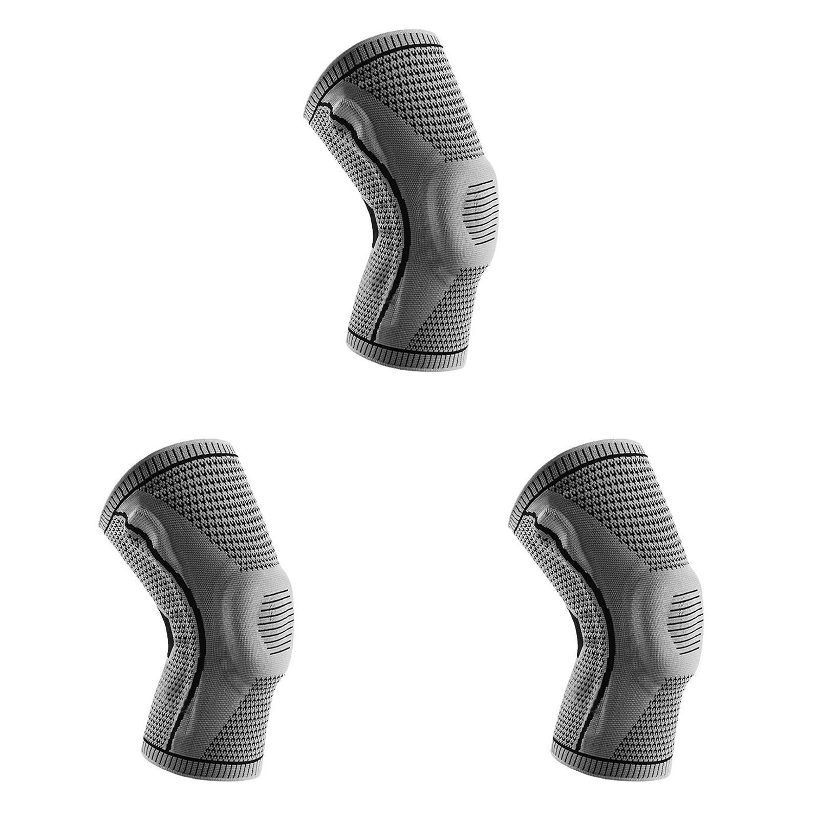 3Pair Knee Compression Sleeve with Stabilizers - Medical Grade Knee Support Brace for Pain Relief, Meniscus Tears & Sports Injuries - Ideal for Running, Hiking, Gym & Workout - Unisex Design