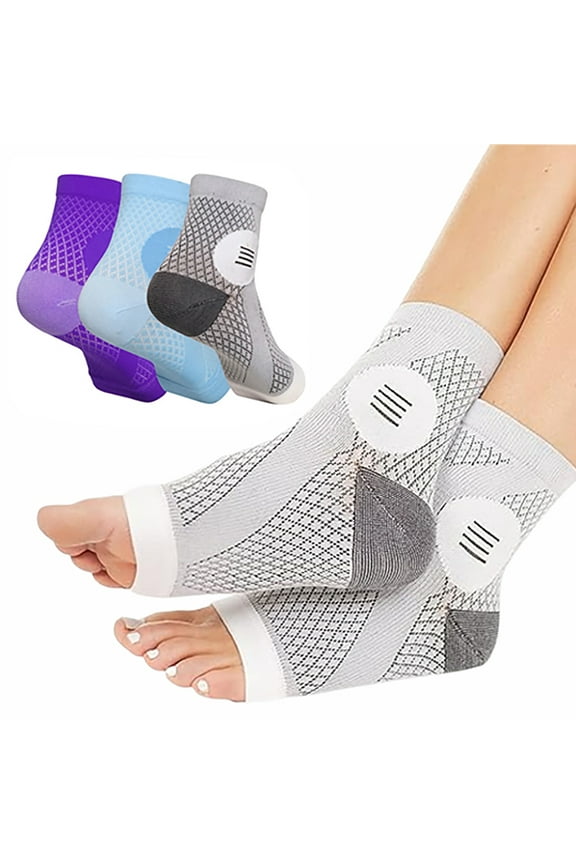 3Pair Neuropathy Socks Toeless Compression Socks Breathable Comfortable Ankle Socks Relief Athletic Socks For Arch & Heel,for Men and Women/L/Gray