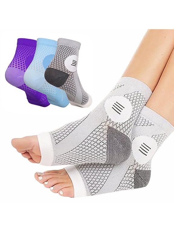 3Pair Neuropathy Socks Toeless Compression Socks Breathable Comfortable Ankle Socks Relief Athletic Socks For Arch & Heel,for Men and Women/XL/Gray