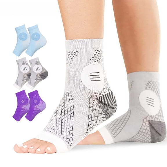3Pair Neuropathy Socks Toeless Compression Socks Breathable for Men and Women(Gray/L)
