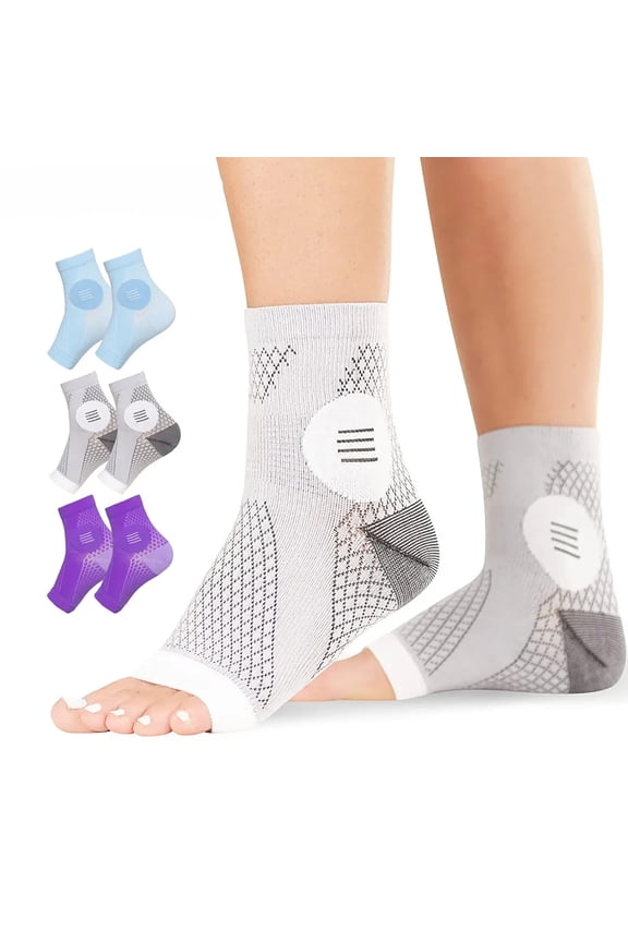 3Pair Neuropathy Socks Toeless Compression Socks Breathable for Men and Women(Gray/XL)