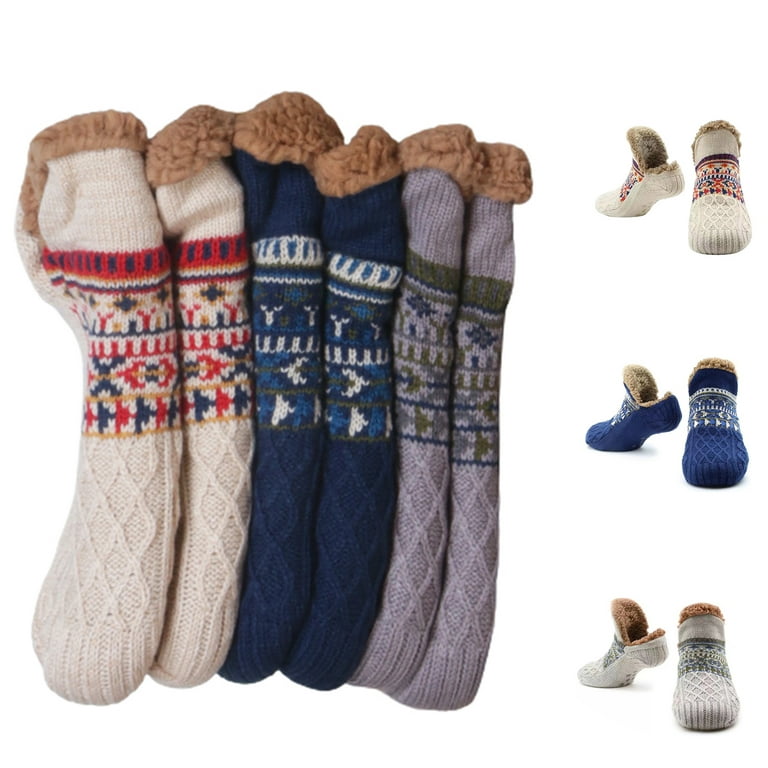 3Pairs Adults Men's Cozy Gripper Slipper Socks - Unisex Soft Brushed Inner  Layer and Full Cushion (46-48cm,Mixcolor)