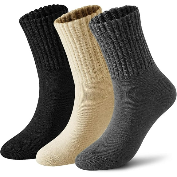 3Pairs Boot Socks for Women Winter Wool Solid Thick Warm Socks Crew Socks Christmas Gift