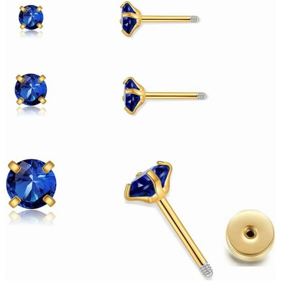 3Pairs CZ Stud Flat Screw Back Earrings for Women Multiple Piercing,Dainty Flatback Cubic Zirconia Cartilage Earring Stud,Helix Tragus Conch Piercing Jewelry