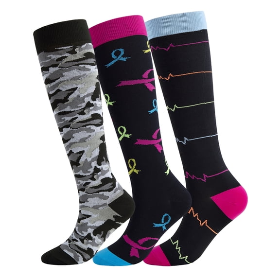 3Pairs Compression Socks for Women & Men Circulation 15-20 mmHg - Better Blood Flow, Swelling , Best Support for Medical, Running, Nursing