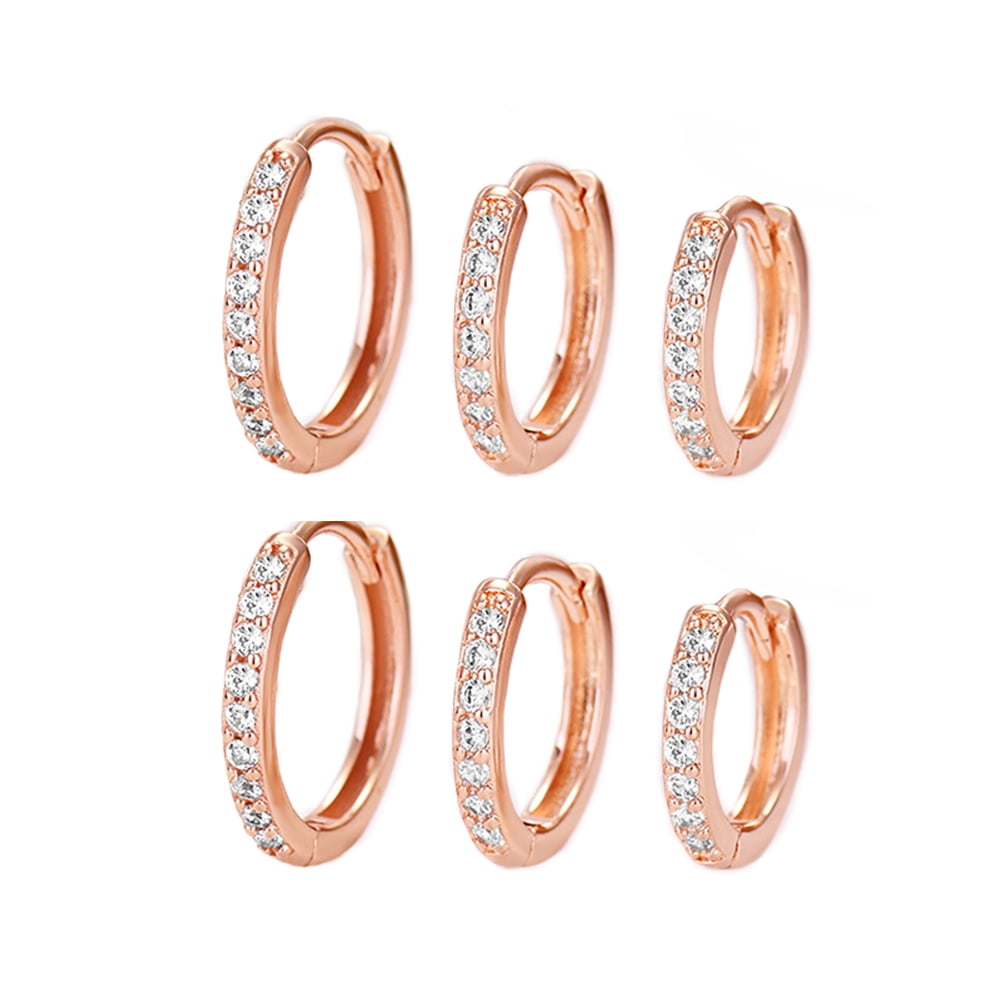 Orecchini A Cerchio Huggie Con Zirconia Cubica, Placcato Oro Rosa 14k, 13x15 Mm, JOLCHIF