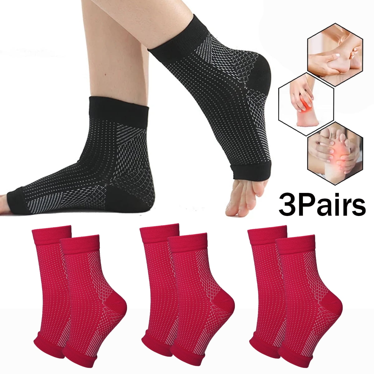 3Pairs Foot AntiFatigue Socks Ankle Support Relief Pain Compression