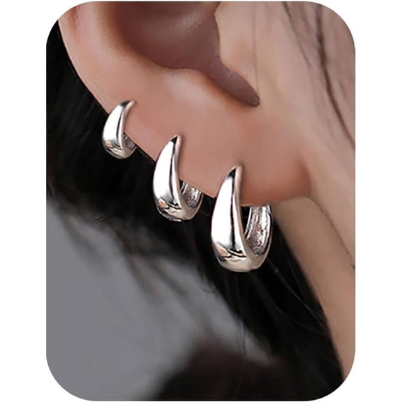 3Pairs Gold Hoop Earrings Set for Women Trendy Chunky Huggie Dainty Earring Jewelry for Women Teens
