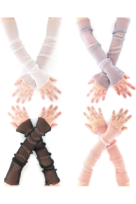 3Pairs Long UV Arm Sleeves for Women, Mesh Sleeves Lace Arm Leg Sleeves for Women, Multipurpose Tulle Sun Sleeves Outdoor Sports Travel Party Accessories for Women Girls Men
