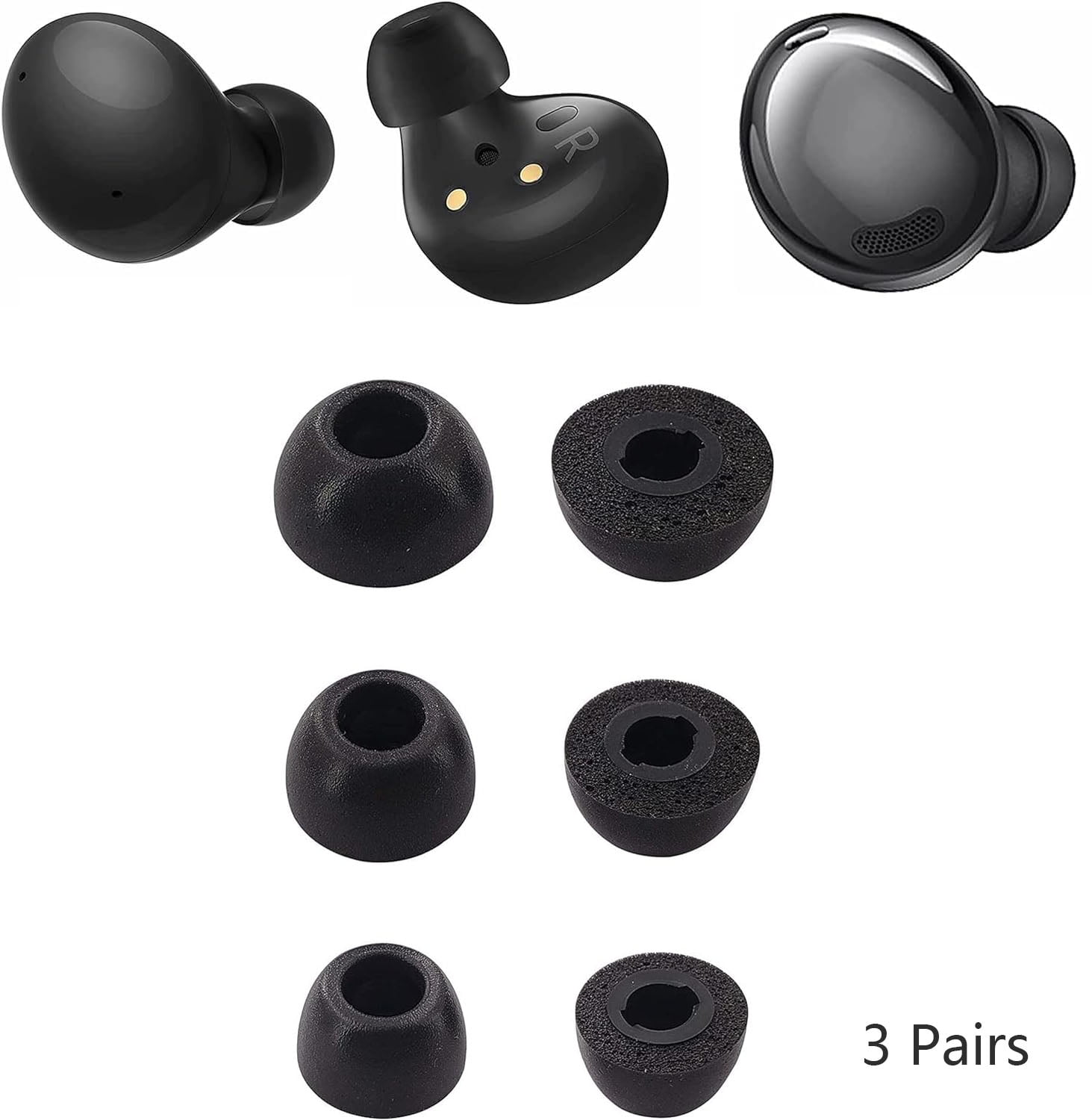 3Pairs Memory Foam Earbud Tips, Super Comfort & AntiSlip Replacement Ear Tips with Fit in the