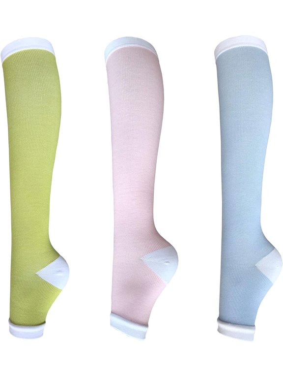 3Pairs Open Toe Toeless Compression Socks(15-20mmHg) for Men and Women Support Stocking(Mix color, S/M)