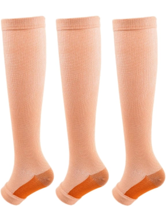 3Pairs Open Toe Toeless Compression Socks(15-20mmHg) for Men and Women Support Stocking(Mix color, S/M)