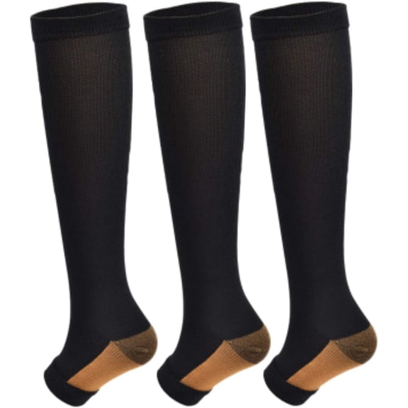 3Pairs Open Toe Toeless Compression Socks(15-20mmHg) for Men and Women Support Stocking(Mix color, S/M)