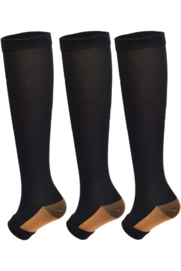 3Pairs Open Toe Toeless Compression Socks(15-20mmHg) for Men and Women Support Stocking(Mix color, S/M)