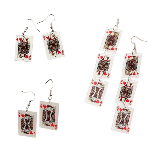 3 Pairs Personality Poker Dangle Jewelry - Irregular, Simulated, Fun, Exaggerated for Casual, Party & Hip Hop