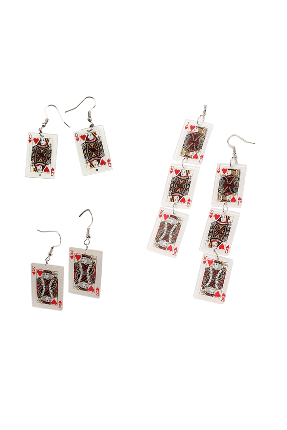 3 Pairs Personality Poker Dangle Jewelry - Irregular, Simulated, Fun, Exaggerated for Casual, Party & Hip Hop