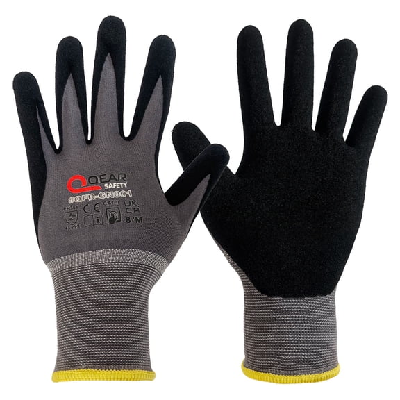 Qear General Purpose Work Safety Gloves, 3 Pairs, Nitrile Rubber, Abrasion Resistant, Small