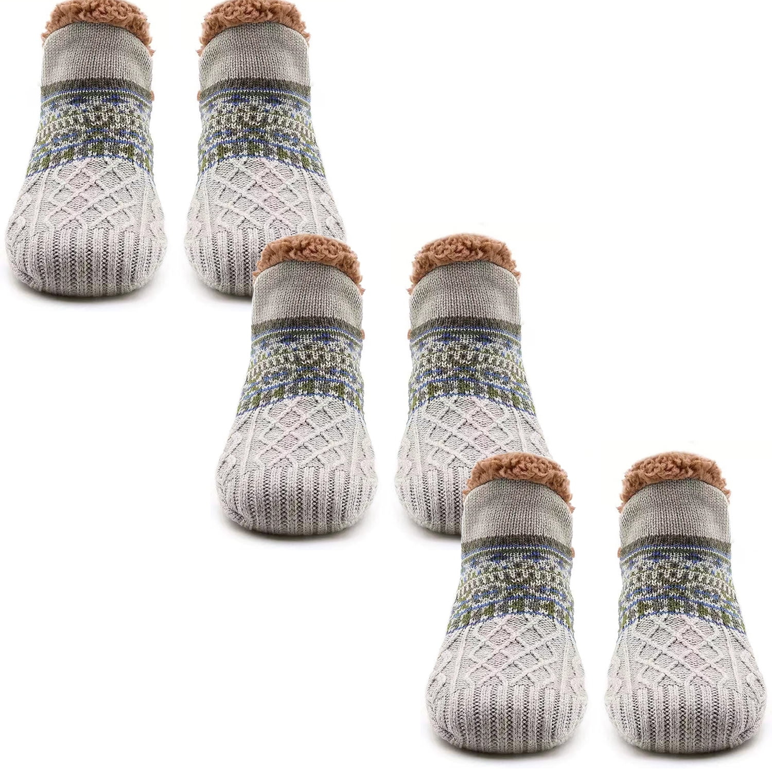 3Pairs Slipper Socks for Men Grippers Winter Warm Grip Soft Fluffy