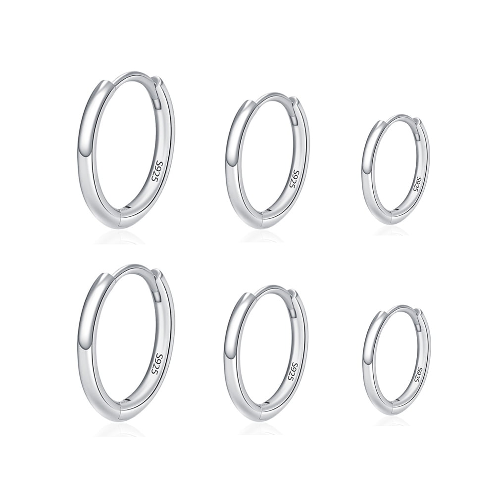 ZETSHION 3Pairs Small Hoop Earrings CZ Sterling Silver Post for Women Girls Men