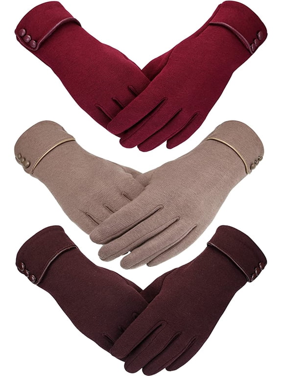 3Pairs Warm Touch Screen Gloves, Women Winter Gloves Fleece Lined Windproof Gloves for Women Gifts Stocking Stuffers
