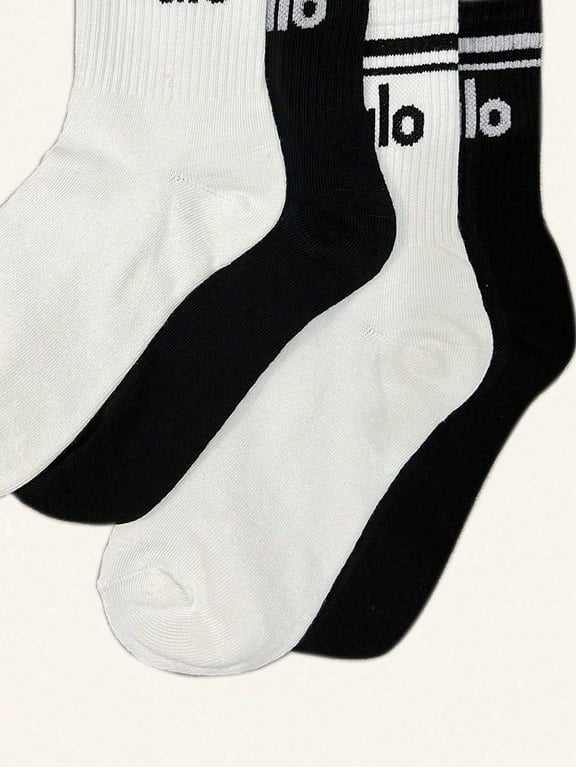 3Pairs Women's Minimalist Letter Print Sports Mid-Calf Socks, Multi-Functional Design Suitable For Yoga, Running, Basketball, Football And Other Sports, All Seasons