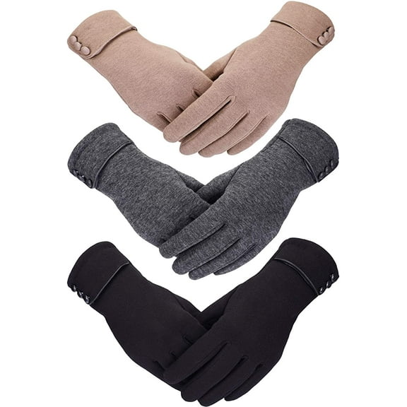 3Pairs Womens Winter Warm Gloves, Touchscreen Texting Fleece Lined Windproof Driving Gloves Hand Warmer