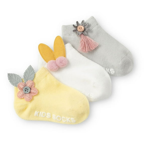 3Pairs/set Newborn Infant Baby Girls Walking Socks, Anti-Slip Socks with Button, Soft Stretchy Socks 0-3Y