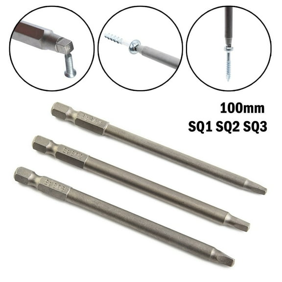 3Pc 100Mm Sq1-Sq3 Square Head Electric Screwdriver Head Screw Driver Bits