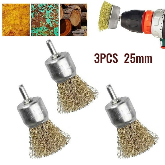 3Pc 25Mm Rotary Brass Wire Brush Crimp Cup Set Wheel for Drill Rust Removal Tool