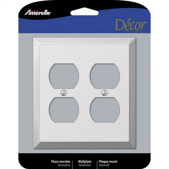 3Pc Amerelle Century Polished Chrome Light Gray 2 gang Stamped Steel Duplex Outlet Wall Plate 1 pk