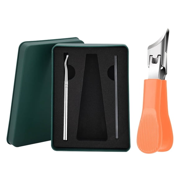 3Pc Angled Nail Clippers,Stainless Steel Anti-Splash Nail Trimmer,Wide Jaw Slanted Nail Clipper,Oblique Nail Cutter Scissors,Thick Fingernail and Toenail Clippers (Orange)